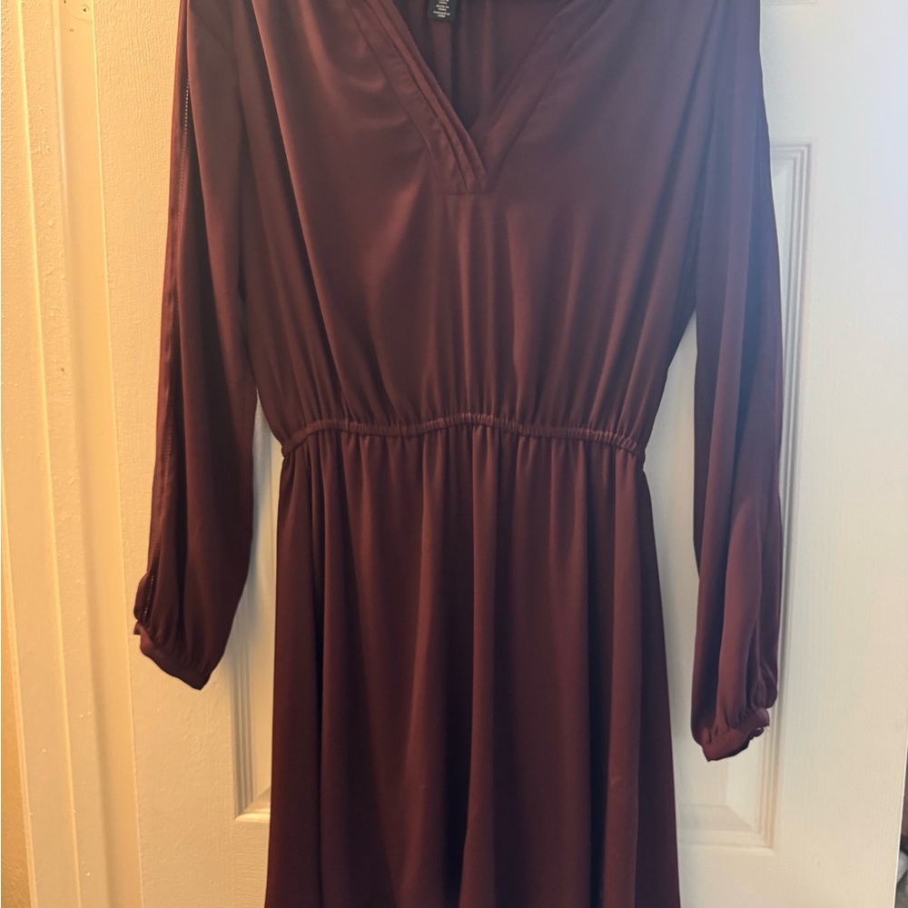 White House Black Market Maroon Long Sleeve Dress